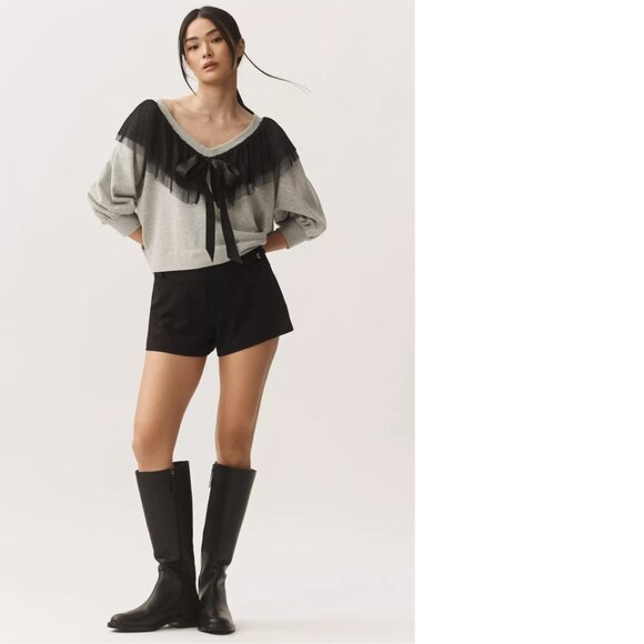 NEW By Anthropologie Maeve V-Neck Bow Sweatshirt size S gray color nwt - Picture 3 of 7